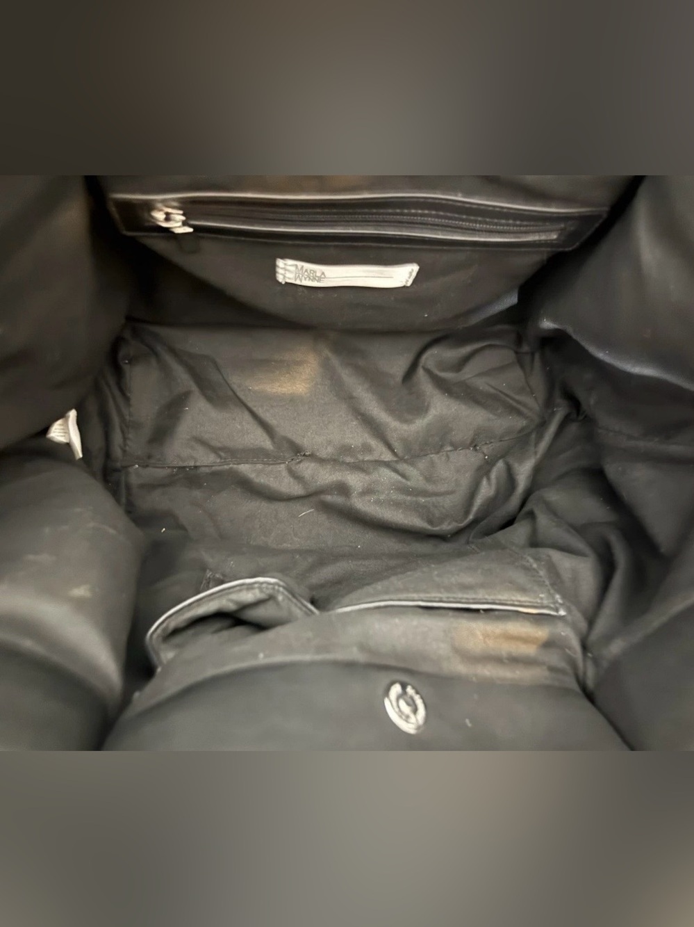Marla Wynne Tote Bag Black Neoprene with Leather Trim Adjustable Sides & Tassel - Picture 15 of 16